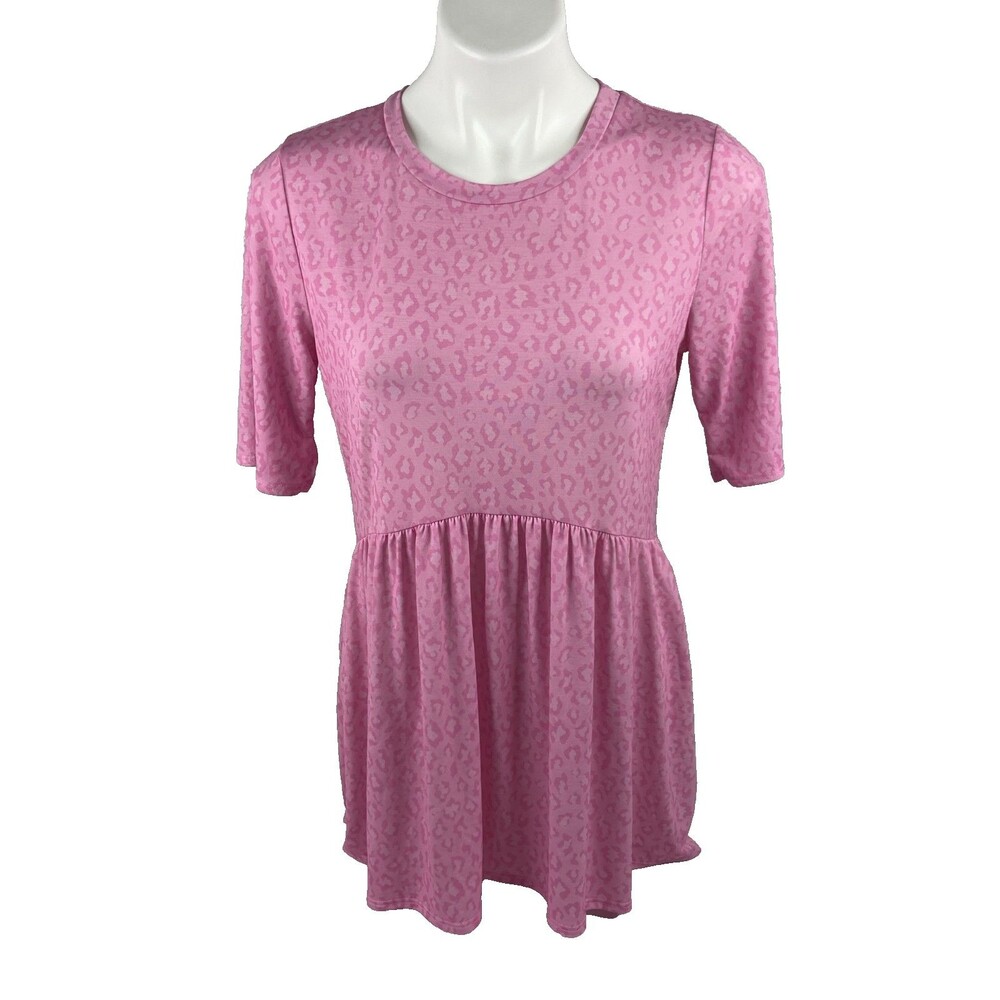 Women Large Pink Leopard Print Babydoll Top Ruffle Casual NWT